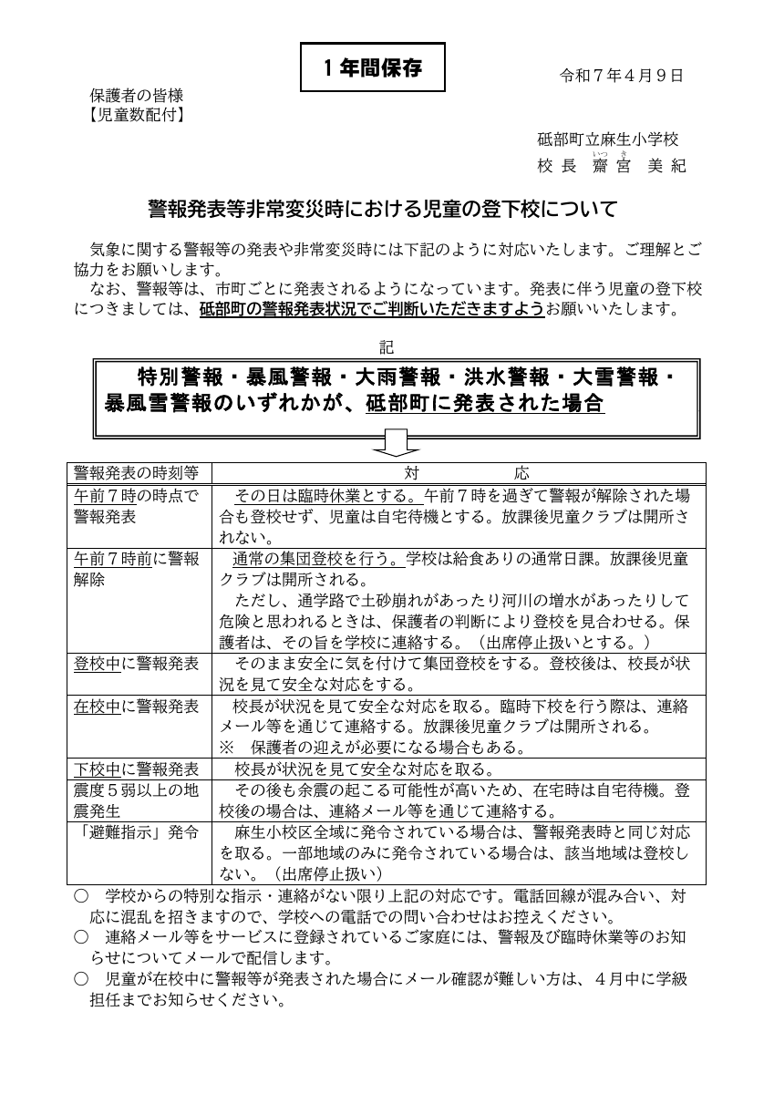 R7　警報発表時の対応　.pdfの1ページ目のサムネイル